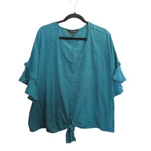 Davi & Dani Women's 2XL Dark Teal Boho Beachy Shirt Bell Sleeve 100% Cotton...